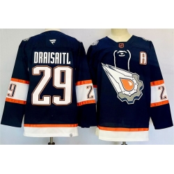 Men Edmonton Oilers 29 Leon Draisaitl Navy 2024 25 With A Patch Reverse Retro Stitched Jersey