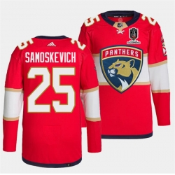 Men Florida Panthers 25 Mackie Samoskevich Red Home 2024 Stanley Cup Champions Stitched Jersey