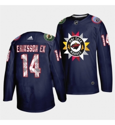 Men Minnesota Wild 14 Joel Eriksson Ek 2021 22 Navy Native American Heritage Day Stitched Jersey