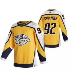 Men Nashville Predators 92 Ryan Johansen Yellow Adidas 2020 21 Reverse Retro Alternate NHL Jersey