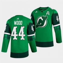 Men New jerseyy Devils 44 Miles Wood Green Warm Up St Patricks Day Stitched jersey