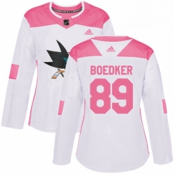 Womens Adidas San Jose Sharks 89 Mikkel Boedker Authentic WhitePink Fashion NHL Jersey 