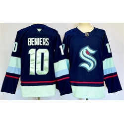 Men Seattle Kraken 10 Matty Beniers Navy 2024 25 Home Stitched Hockey Jersey