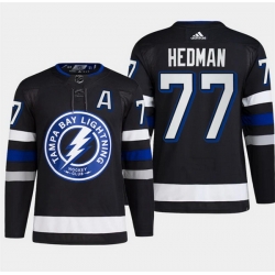 Men Tampa Bay Lightning 77 Victor Hedman Black Alternate Premier Breakaway Stitched Jersey