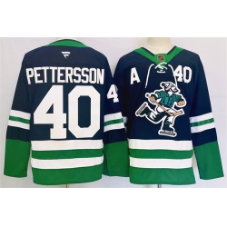 Men Vancouver Canucks 40 Elias Pettersson Navy 2024 Reverse Retro Stitched Jersey