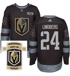 Adidas Golden Knights #24 Oscar Lindberg Black 1917 2017 100th Anniversary Stitched NHL Inaugural Season Patch Jersey