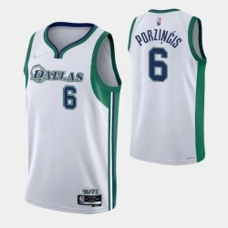 Men Dallas Mavericks 6 Kristaps Porzingis 2021 22 White City Edition Stitched Jersey