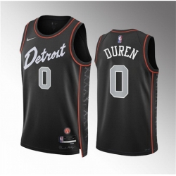 Men Detroit Pistons 0 Jalen Duren Black 2023 24 City Edition Stitched Basketball Jersey