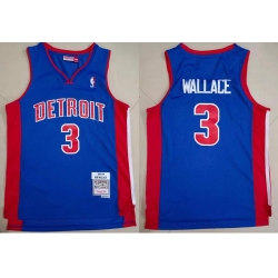 Men Detroit Pistons Ben Wallace #3 Blue Hardwood Classic Mitchell Ness Jersey