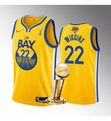 Men's Golden State Warriors #22 Andrew Wiggins 2022 Yellow NBA Finals Champions Stitched Jersey