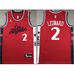 Men Los Angeles Clippers 2 Kawhi Leonard Red Stitched Jersey