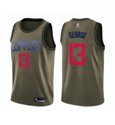 Mens Los Angeles Clippers 13 Paul George Swingman Green Salute to Service Basketball Jersey 