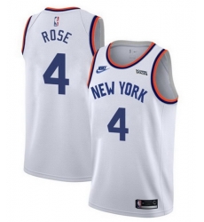 Men New Yok New York Knicks #4 Derrick Rose 2021 2022 White City Edition Stitched Jersey