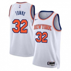 Men New York Knicks Karl-Anthony Towns #32 2023-24 Icon Edition White Stitched Jersey