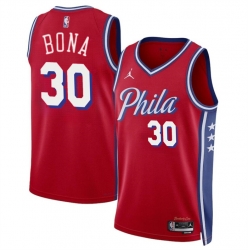 Men Philadelphia 76ers 30 Adam Bona Red 2024 Draft Statement Edition Stitched Jersey