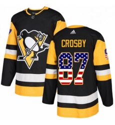 Mens Adidas Pittsburgh Penguins 87 Sidney Crosby Authentic Black USA Flag Fashion NHL Jersey 