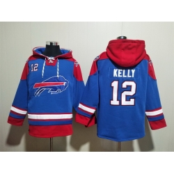 Men Buffalo Bills #12 Jim Kelly Aqua Lace Up Pullover Hoodie