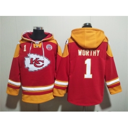 Men Kansas City Chiefs 1 Xavier Worthy Red Ageless Must Have Lace Up Pullover Hoodie