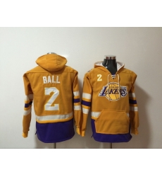 Men's Los Angeles Lakers #2 Lonzo Ball Yellow Lace-Up Pullover Hoodie