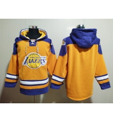 Men's Los Angeles Lakers Blank Yellow Lace-Up Pullover Hoodie