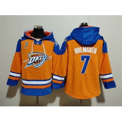 Men Oklahoma City Thunder 7 Chet Holmgren Orange Blue Lace Up Pullover Hoodie