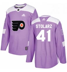 Mens Adidas Philadelphia Flyers 41 Anthony Stolarz Authentic Purple Fights Cancer Practice NHL Jersey 