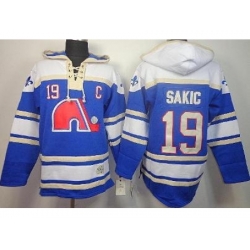 Quebec Nordiques 19 Joe Sakic Blue Lace-Up NHL Jersey Hoodies