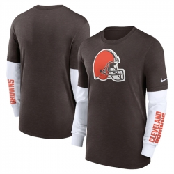 Men Cleveland Browns Heather Brown Slub Fashion Long Sleeve T Shirt