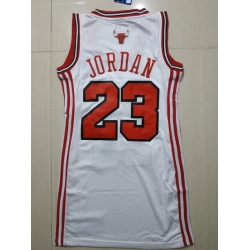 Women Chicago Bulls 23 Michael Jordan Dress Stitched Jersey White II