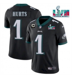 Men Women Youth Toddler Philadelphia Eagles 1 Jalen Hurts Black Super Bowl LVII Patch And 2 Star C Patch Vapor Untouchable Limited Stitched Jersey