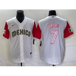 Men Mexico Baseball 7 Julio Urias 2023 White Red World Baseball With Patch Classic Stitched Jersey 4