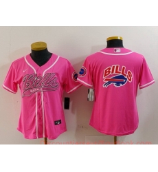 Women Buffalo Bills Pink Team Big Logo With Patch Cool Base Stitched Baseball Jersey 1