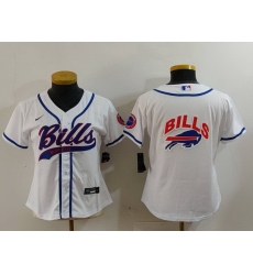 Women Buffalo Bills White Team Big Logo With Patch Cool Base Stitched Baseball Jersey 5