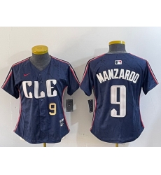 Women Cleveland Guardians 9 Kyle Manzardo Navy 2024 City Connect Stitched Baseball Jersey 3