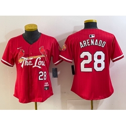 Women St  Louis Cardinals 28 Nolan Arenado Red 2024 City Connect Stitched Baseball Jersey