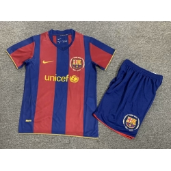 Youth Retro Soccer Jerseys Barcelona Blue Red 07 08